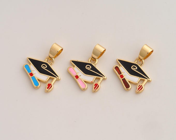 Enamel Doctoral Cap Pendant,Diploma Scroll Pendant,18K Gold Filled Doctoral Cap Charm,DIY Jewelry Accessories,20x17x1.8mm