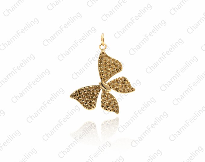 Gold butterfly pendant, butterfly charm, butterfly pendant, insect necklace, brass butterfly pendant  31.5x25x1.5mm 1pcs