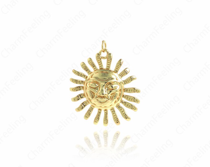 Sun Face Pendant,Flower Pendant, Sunflower Necklace, 18K Gold Filled Sun Charm, DIY Jewelry Supplies, 35.6x29.5x6.6mm