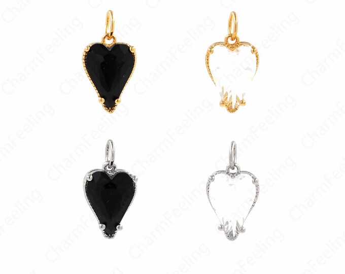 Crystal Charm, Love Charm, Micropavé CZ Love Necklace, 18K Gold Filled Crystal Heart Pendant, DIY Jewelry Accessories,16x9x6.7mm
