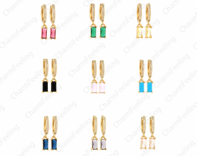 Bar Earrings,Micropavé CZ Exquisite Earrings, 18K Gold Filled Rectangular Rhinestone Earrings,Pendant Earrings, Square Earrings, 23x13mm