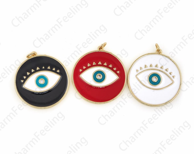 Enamel Eye Pendant, Micro-Pave Eye Pendant, Eye Charms, Cubic Zirconia Eye Necklace  25x20x2mm 1pcs