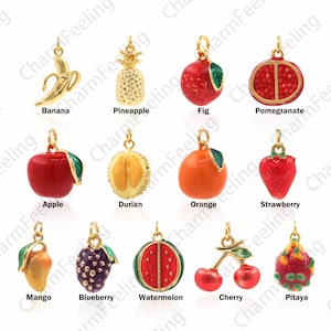 Fruit Enamel Pendant, 18K Gold Filled Apple Charm,Banana Charm, Pomegranate Charm, Mango Charm, Fruit Jewelry, DIY Jewelry Accessories