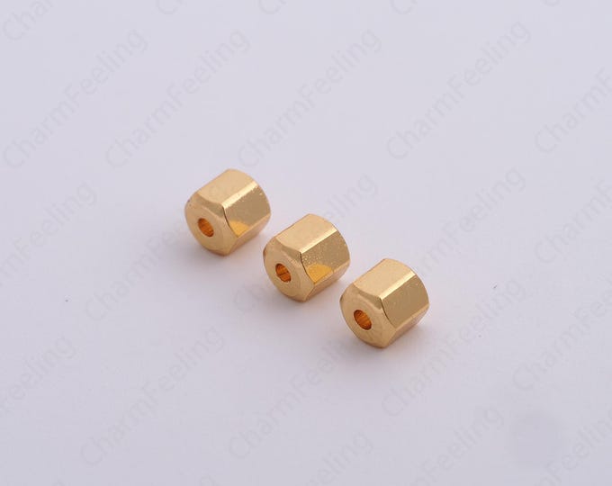 10 pcs Gold Hexagonal Spacer Beads, 18K Gold Filled Tube Beads,Dainty Hexagonal Bracelet Necklace Spacer Beads, DIY Jewelry Supplies,4x4mm
