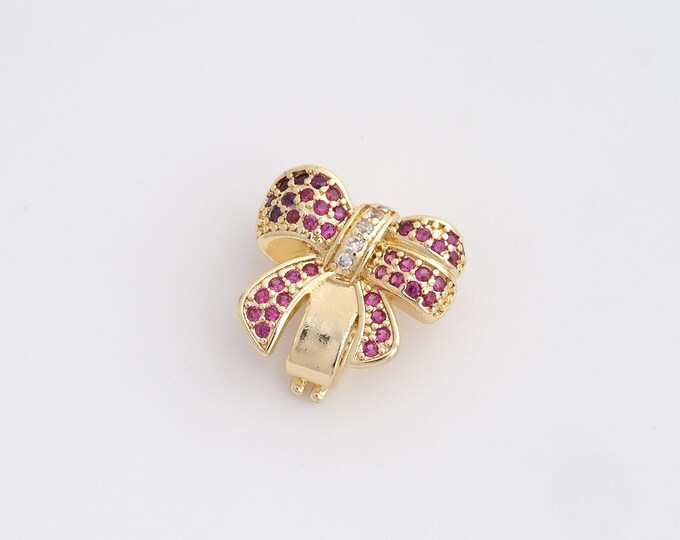 CZ Bow Clasp, Tie Clasp, 18K Gold Filled Bow Clasp, DIY Jewelry Making Supplies, 16.2x17.5x8mm