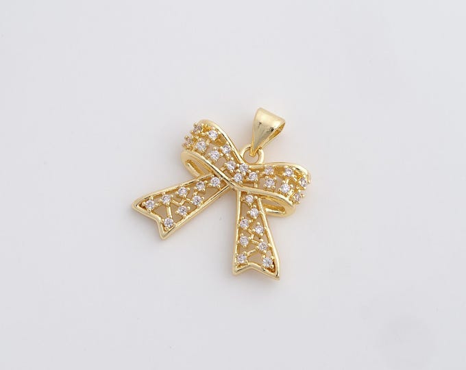 18K Gold Filled Bow Charm, Gold Bow Necklace, Bow Pendant,Dainty Knot Charm, DIY Jewelry Supplies, 21x21.7x4mm