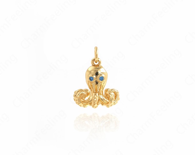 18K Gold Filled Octopus Pendant,Micropavé CZ Octopus Charm,DIY Jewelry Making Accessories,18x14.5x14mm