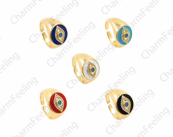 18K Gold Filled Devil's Eye Ring, Eye Ring, Enamel Ring, Gold Open Ring, Adjustable Ring, Fashion Ring, Signet Ring, Round Ring