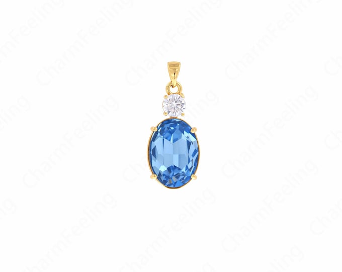 Micropavé CZ Oval Pendant, Oval Crystal Pendant, 18K Gold Filled Crystal Necklace, Crystal Charm, DIY Jewelry Accessories,33x14x7.5mm