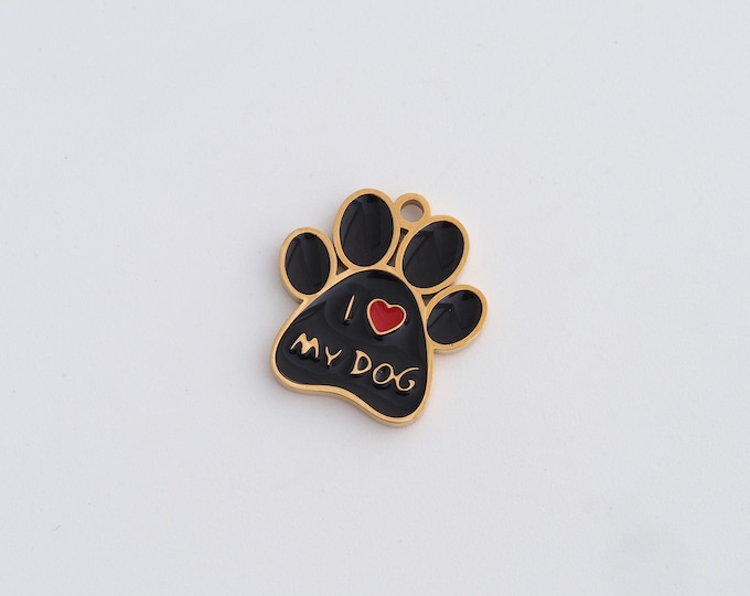 Stainless Steel Paw Print Pendant,Animal Foot Charms,Enamel Paw Print Charm, DIY Jewelry Supplies, 15.5x14.5x1.3mm
