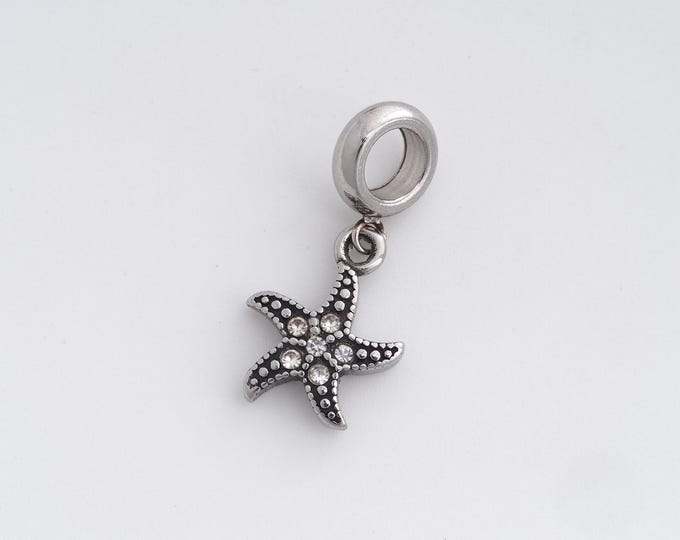 Stainless Steel Starfish Pendant,Starfish Charms,CZ Starfish Charm, DIY Jewelry Supplies,25.7x12x3.6mm