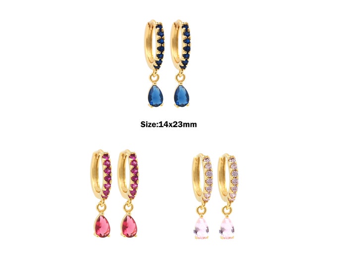1 Pair, Dangle Earrings, 18K Gold Filled Exquisite Earrings, Micropaved CZ Round Earrings, Daily Earrings, DIY Earring Accessories, 14x23mm