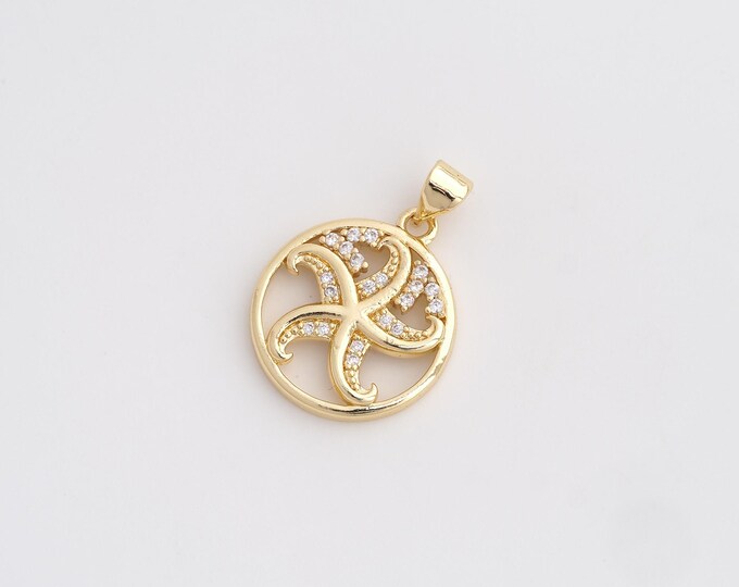 CZ Starfish Pendant,Starfish Pendant,18K Gold Filled Starfish Charm,DIY Jewelry Accessories,25.4x18x2.8mm
