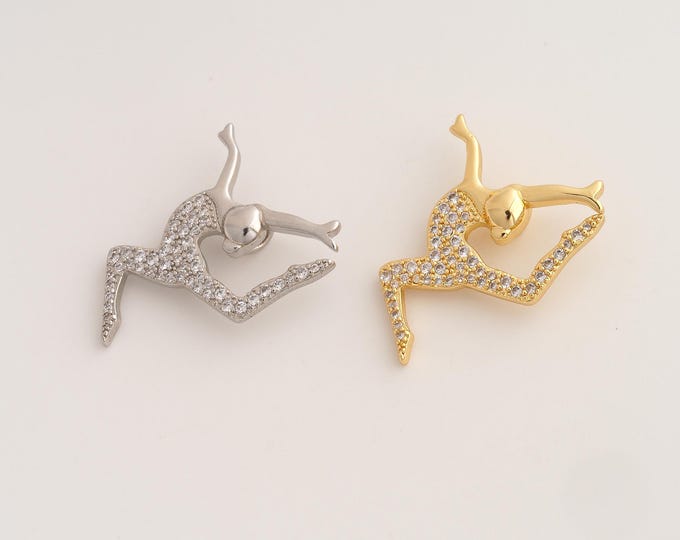 CZ Ballet Pendant,Dancer Pendant,18K Gold Filled Ballet Charm,DIY Jewelry Accessories,25x18.8x2mm