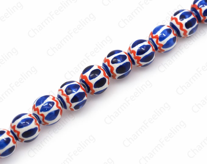 Color Glaze Ceramic Beads Ceramic Ball Beads Hand-Painted Beads Striped Ceramic Beads Round Spacer Beads DIY Jewelry Supplies 12mm