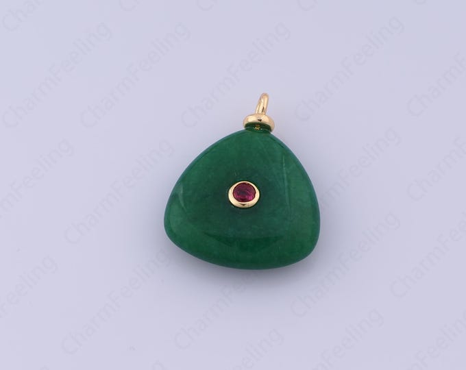 Natural Malayan Jade Pendant,Diamond Shape Charm,18K Gold Filled Gem Pendant,DIY Jewelry Supplies,25.2x20.2x6.2mm