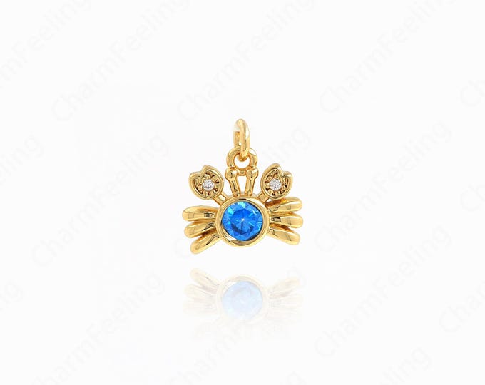 Crab Pendant, MicroPave CZ Sea Life Pendant, Ocean Charm, 18K Gold Filled Crab Necklace, DIY Jewellery Supplies, 12.2x11x2.7mm