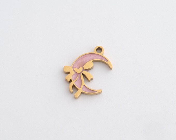 Stainless Steel Crescent Moon Pendant,Celestial Charms,Enamel Moon Charm, DIY Jewelry Supplies, 16.4x12.4x1.6mm