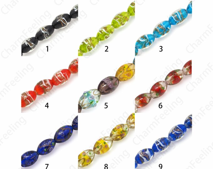 Rice Glass Spacer Beads, Gold Foil Glass Beads, Murano Spacer Beads, Necklace Beads, Rice Spacer Beads, DIY Beading Supplies, 16x11mm