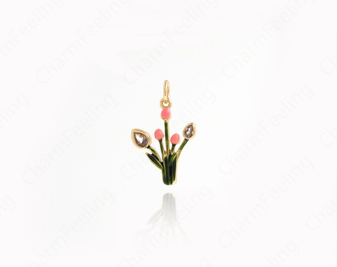 Enamel Grass Pendant,Plant Necklace,18K Gold Filled Grass Charm, Enamel Charm, DIY Jewelry Accessories, 21.3x13x2.6mm