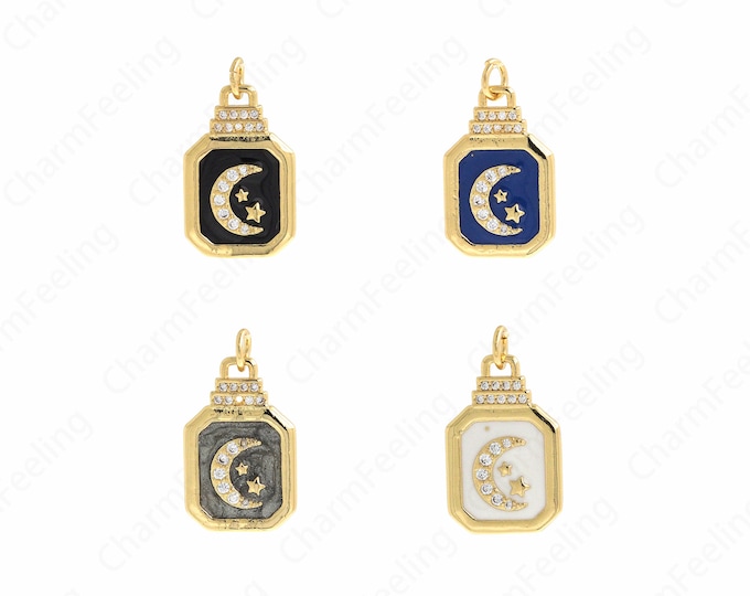 Enamel Moon Pendant,18K Gold Filled Rectangle Moon Pendant,Crescent Necklace,Moon Charm,DIY Necklace Accessories,24x13.5x2mm