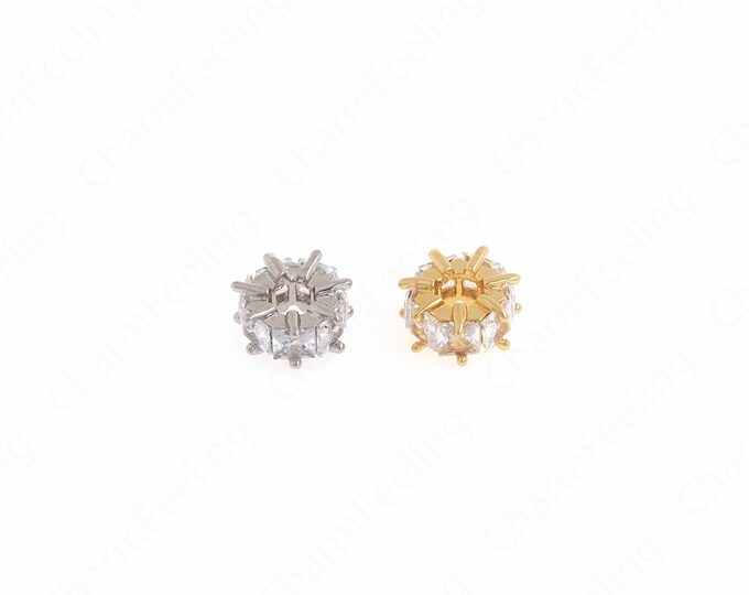 18K Gold Filled Round Spacer Beads, Micropave CZ Heart Spacer Beads,Flat Beads, DIY Jewelry Supplies, 8.5x4mm