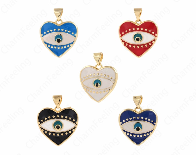 Magic Enamel Necklace, Enamel Necklace, 18K Gold Filled Eye Pendant, Eye Charm, DIY Jewelry Accessories 22x18x3mm