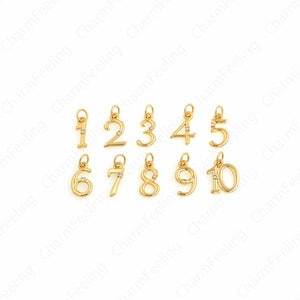 Number Pendant, 18K Gold Filled Number Charm,Letter Initial Charm, 1 2 3 4 5 6 7 8 9 Pendant,Gold Numbers,DIY Jewelry Supplies,16.3x3.5x2mm
