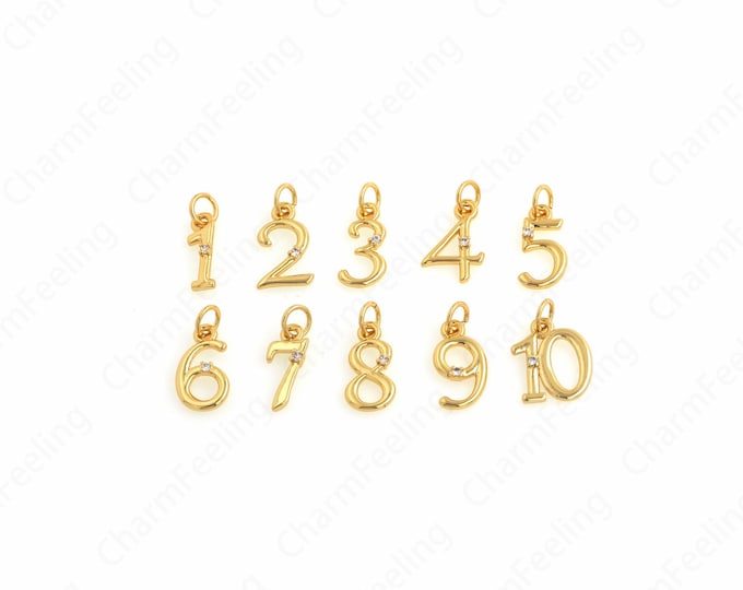 Number Pendant, 18K Gold Filled Number Charm,Letter Initial Charm, 1 2 3 4 5 6 7 8 9 Pendant,Gold Numbers,DIY Jewelry Supplies,16.3x3.5x2mm