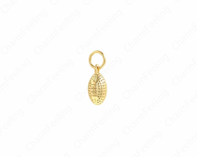 Gold Rugby Charm, 18K Gold Filled Rugby Pendant, Rugby Necklace, Football Charm, Sports Pendant, Sports Charm, 14.2x5.4x5mm