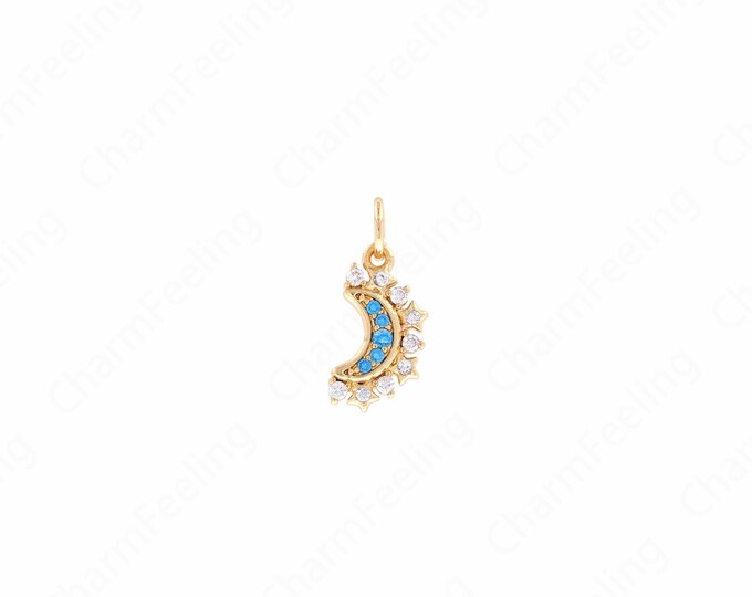 Gold Crescent Pendant, Moon Charm,MicroPave CZ Moon Pendant, DIY Jewelry Making Accessories 16.7x6.8x1.6mm