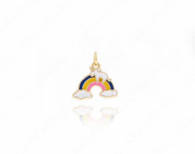 Enamel Rainbow Necklace,18K Gold Filled Unicorn Charm,Clouds Pendant,Clouds Charms,DIY Jewelry Making Supplies,16.2x16x2mm