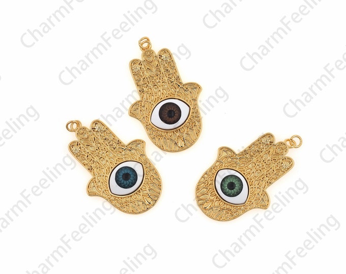 Hamsa Pendant, Hamsa Necklace, 18K Gold Filled Hand-eye Necklace, Eye Pendant, DIY Jewelry Accessories 44x28x7mm