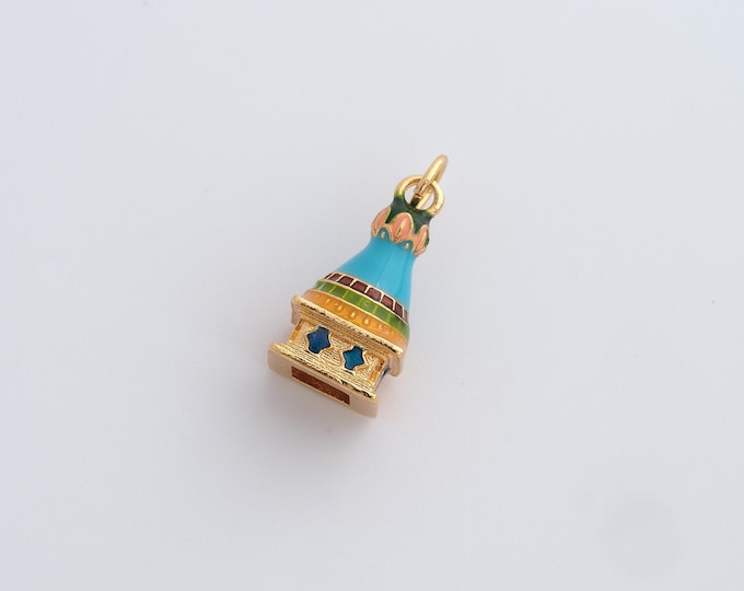 Enamel Tower Pendant,18K Gold Filled Tower Necklace,Enamel Charms,DIY Jewelry Supplies,19.8x8.3mm