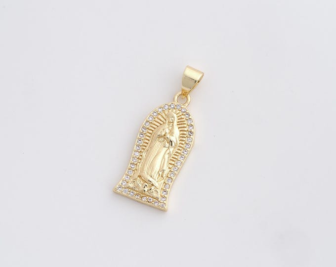 Gold Religion Pendant,18K Gold Filled Virgin Mary Pendant,Virgin Necklace,DIY Jewelry Accessories,26.8x10.6x3mm