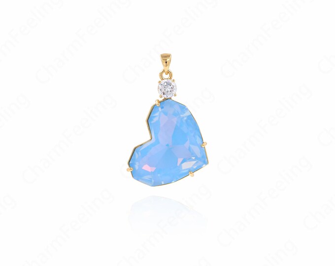Micropavé CZ Love Necklace, 18K Gold Filled Crystal Heart Pendant, Crystal Charm, Love Charm, DIY Jewelry Accessories,41x25.5x11mm