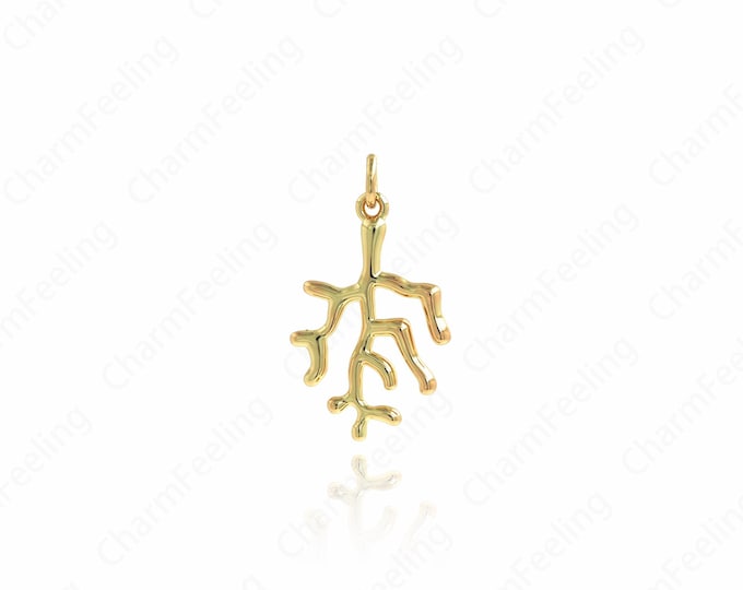 Gold Coral Charms,18K Gold Filled Coral Pendant,Dainty Kelp Charm DIY Jewelry Making Supply,26.8x15.2x2.5mm