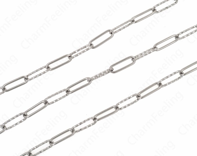 Silver FilledLayered Necklace, Stainless Steel Chain Ring Chain Necklace,  Square Chain,Silver Chain, Classic Chain Necklace 12x4x1mm