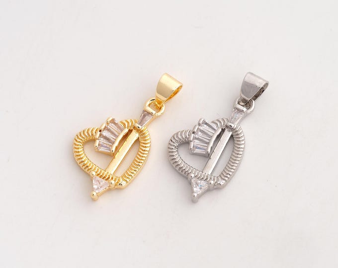 CZ Heart Arrow Pendant,Arrow Pendant,18K Gold Filled Heart Charm,DIY Jewelry Accessories,25.3x12.5x3.2mm