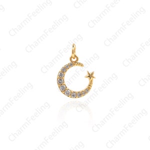 Colgante de la estrella de la luna del micro-pave, collar de la luna creciente, collar de la luna de la luna, encanto de la luna, encanto de la estrella, colgante de la media luna 17.4x12.4x2.5mm 1pcs