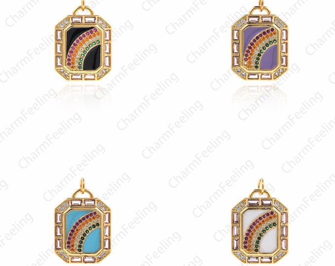 18K Gold Filled Enamel Rectangle Rainbow Pendant,Rainbow Charm,Square Rainbow Necklace,Colorful Necklace,DIY Jewelry Accessories,26x17x3.8mm