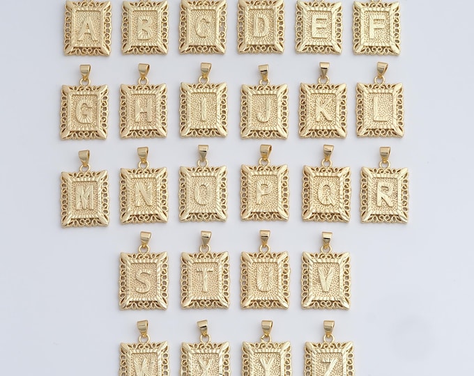 18K Gold Filled Initial Pendant, Letter Pendant, Alphabet Charm, DIY Jewelry Accessories, 28.7x18x2.2mm