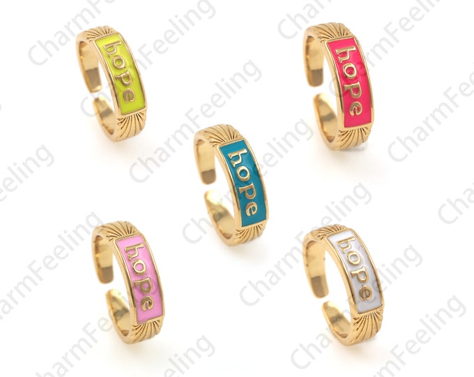18K Gold Filled Enamel Ring, Exquisite Gold Ring, Ring Of Hope, Ring Charm, Adjustable Ring, Golden Open Ring, Word HOPE Ring 1PCS