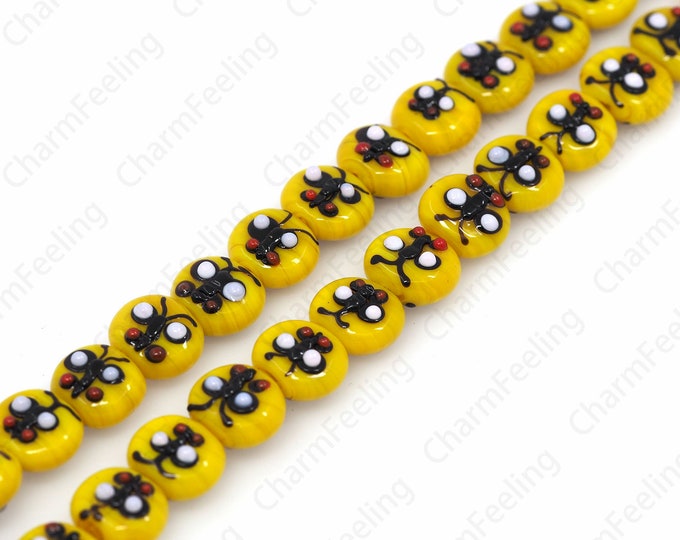 Insect Spacer Beads, Murano Glass Beads, Bee Jewelry, Insect Charms, Bee Glass Beads, DIY Jewelry Supplies, 12x14x9mm