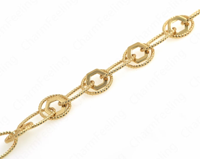 1 Meter, Exquisite Chain Necklace, Gold Chain, 18K Gold Filled Round Twisted Chain, Welded Chain, Gold-Plated Discovery, 16.5x12.4mm