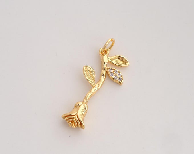 CZ Rose Flower Pendant,Flower Pendant,18K Gold Filled Rose Charm,DIY Jewelry Accessories,33.5x14x5mm