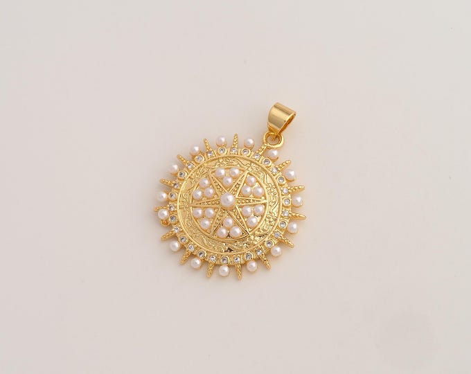 CZ Sun Pendant,Celestial Pendant,18K Gold Filled Sunburst Charm,DIY Jewelry Accessories,32x24.7x4.6mm