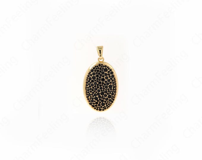 18K Gold Filled Oval Pendant, Micropavé Cubic Zirconia Oval Necklace,Coin Charm,Disc Pendant, DIY Jewelry Supplies,38.5x20x3.8mm