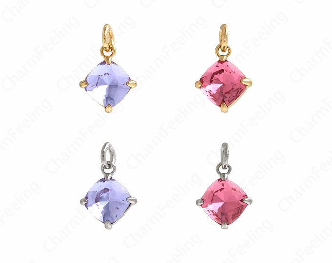Single Stone Cubic Zirconia Pendant,18K Gold Filled Square Pendant, MicroPave CZ Solitaire Necklace,12.5x8.5x4mm