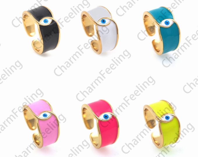 18K Gold Filled Eye Ring, Gold Open Ring, Eye Ring, Adjustable Ring, Eye Charm, Enamel Eye Ring, Enamel Jewelry,Eye Charm